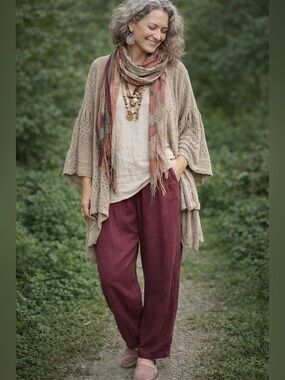 Bryn Walker Women’s Burgundy Tencel Pull-On Pant Minimalist Lagenlook Sz M